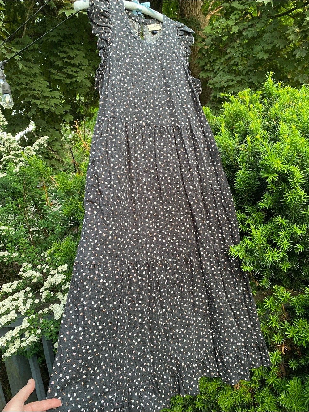 Universal Thread Black Maxi Dress with White Floral Print, Ruffles & Pockets